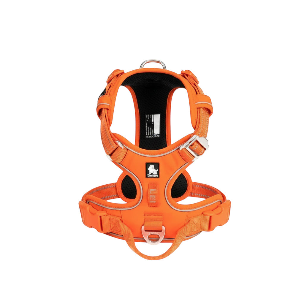 Arnés anti-tirones ANIMALZO TrueLove de color naranja, acolchado y ajustable, ideal para paseos seguros con perros.
