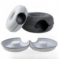 Cama túnel redonda interactiva para gatos ANIMALZO en fieltro gris, diseño 2 en 1 desmontable con cremallera.