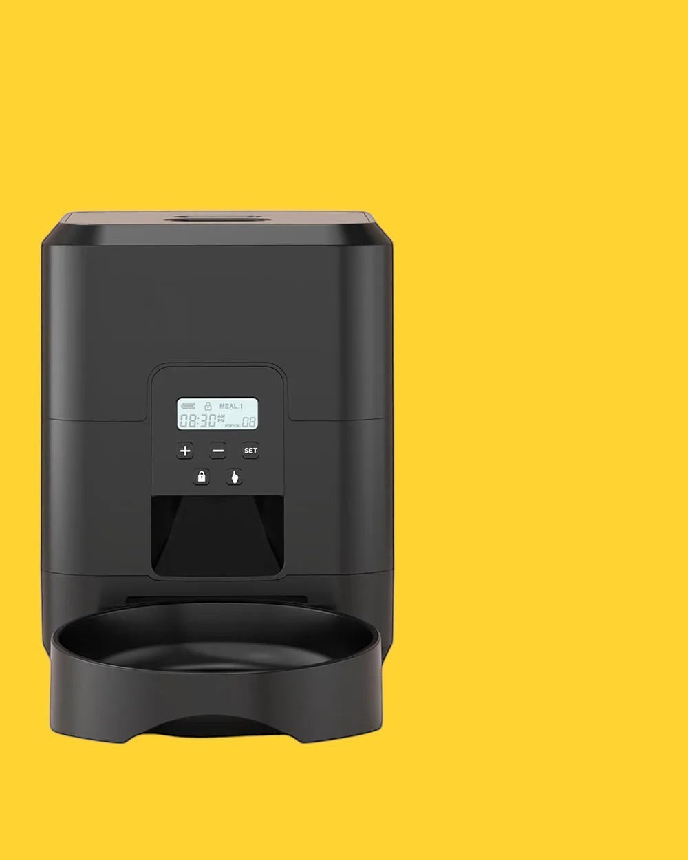 Comedero automático inteligente ANIMALZO negro con pantalla LCD para programar porciones de comida de perros y gatos