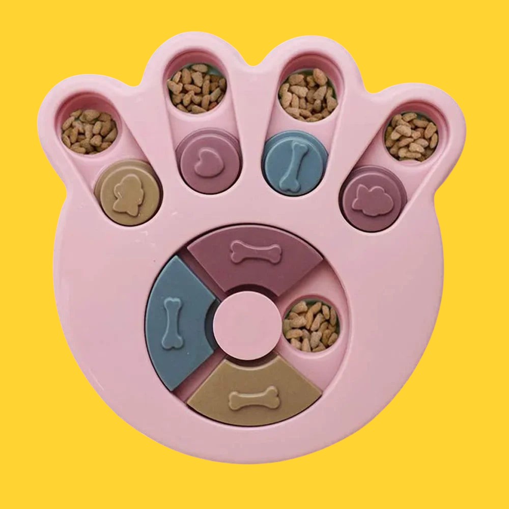 Comedero lento interactivo ANIMALZO en forma de pata rosa con piezas de rompecabezas para estimular a perros