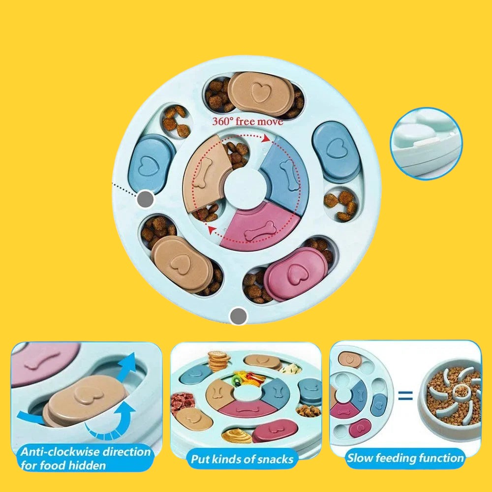 Comedero lento interactivo ANIMALZO con rompecabezas circular azul para estimular la mente y ralentizar la comida