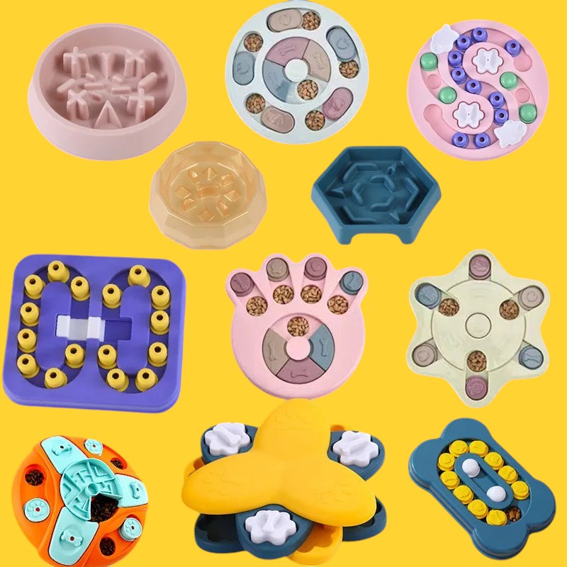 Collection de gamelles interactives ANIMALZO pour chien, puzzles alimentaires colorés pour une alimentation lente.
