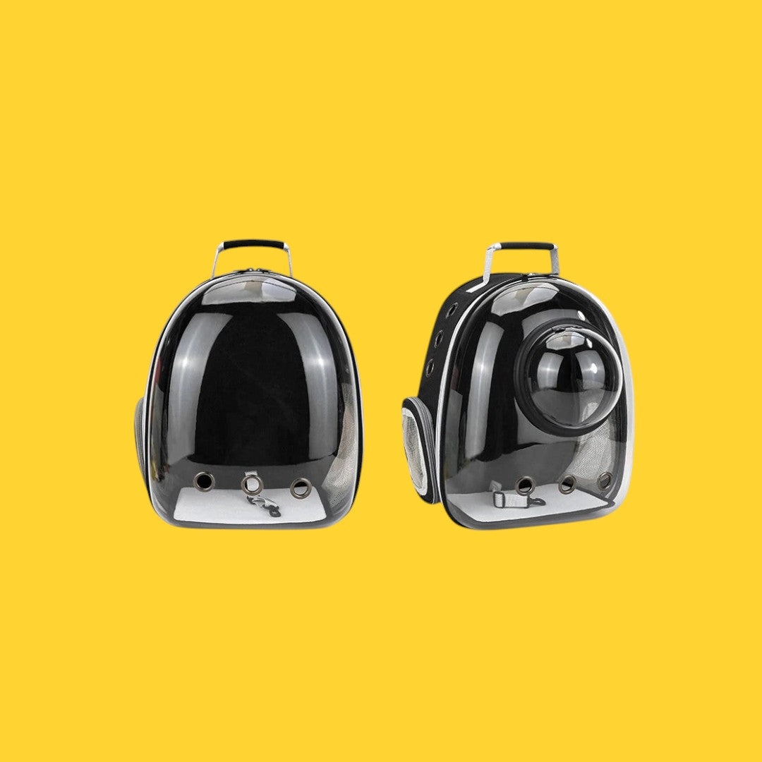 Mochila transportadora ANIMALZO negra tipo cápsula espacial con ventana panorámica para gatos y perros pequeños