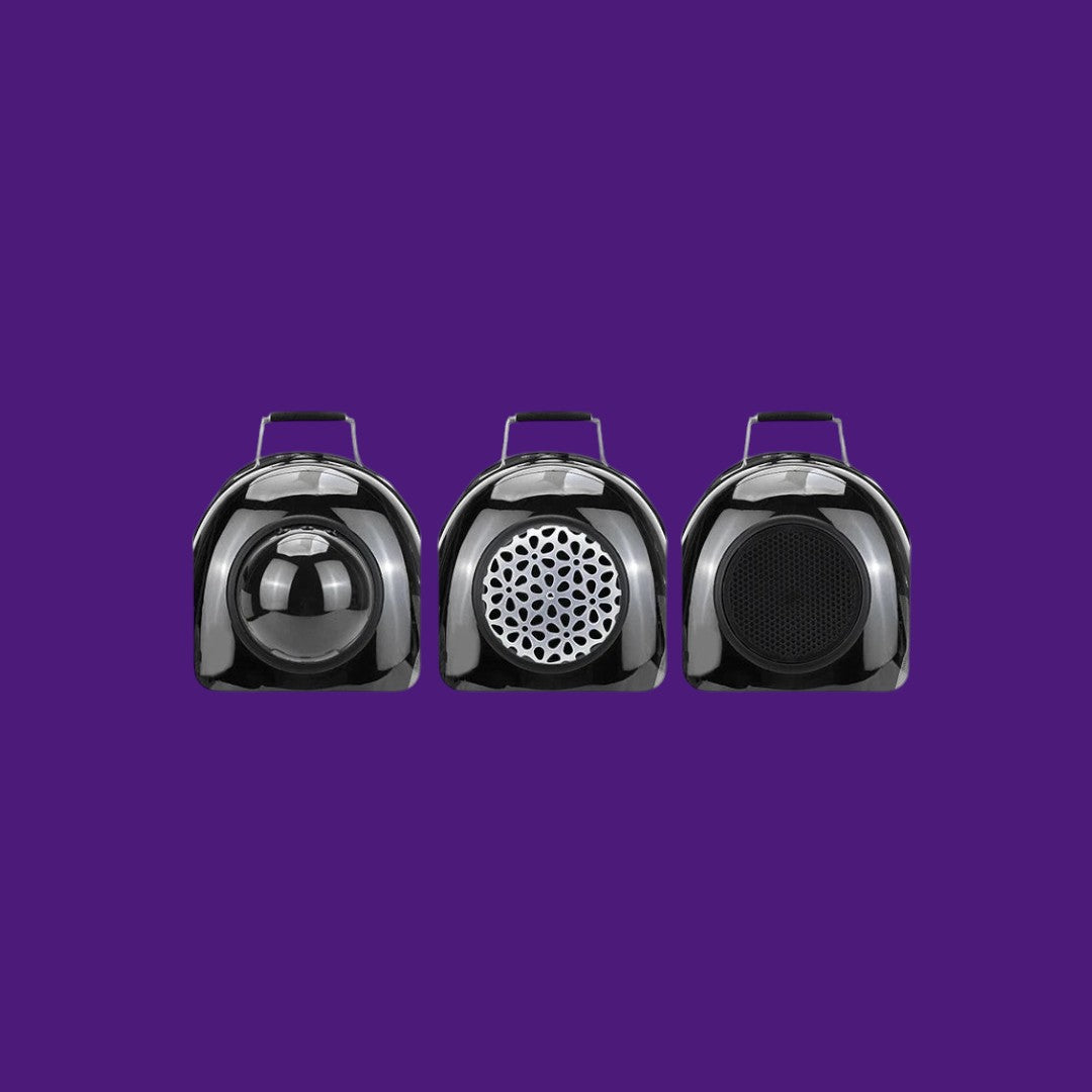 Mochila transportadora ANIMALZO tipo cápsula espacial negra con tres accesorios de ventana intercambiables