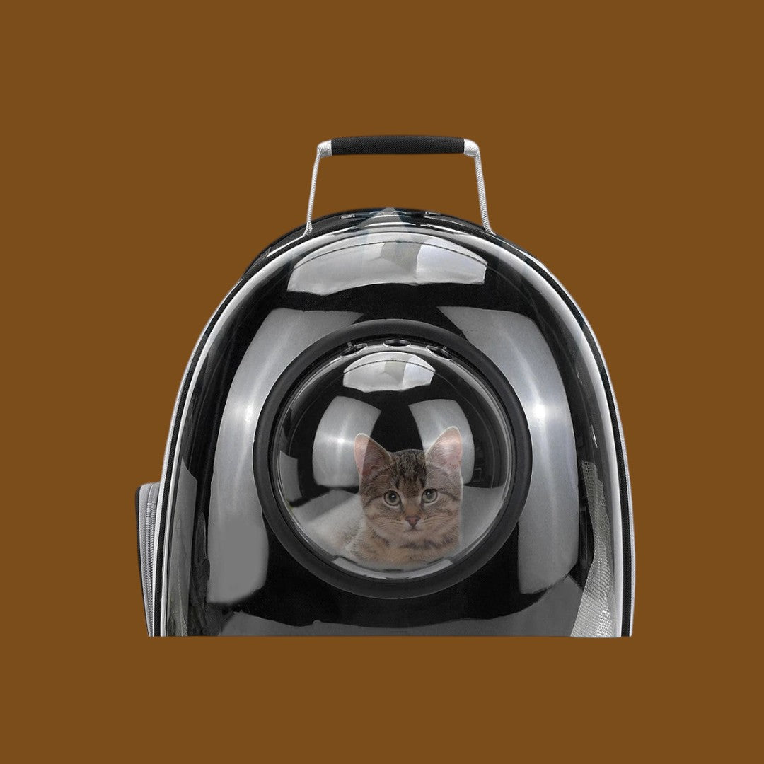 Mochila transportadora ANIMALZO negra con ventana panorámica esférica para gatos y perros pequeños