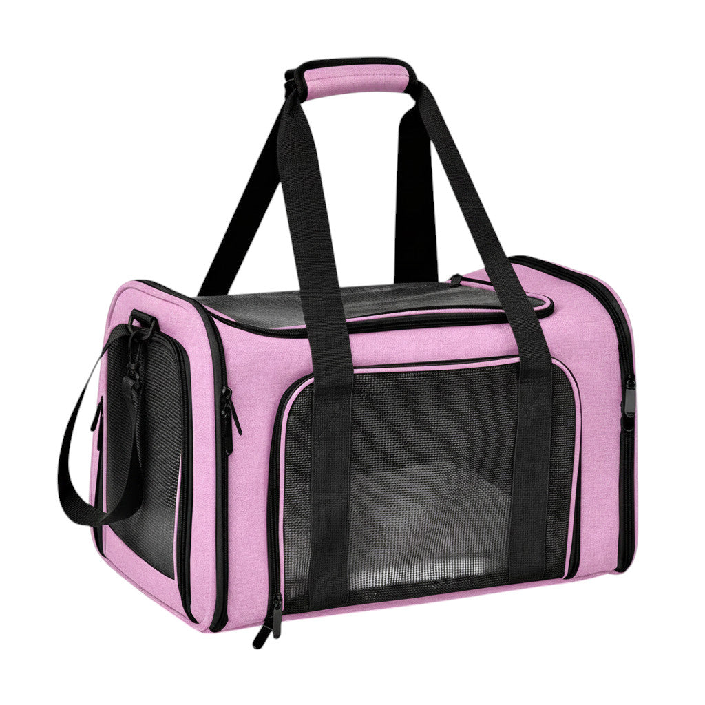 Mochila transportadora blanda ANIMALZO color rosa con paneles de malla transpirable para perros y gatos pequeños