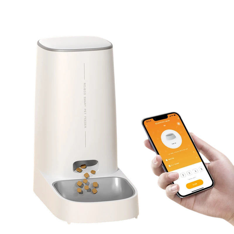 Dispensador automático inteligente ANIMALZO ROJECO blanco con control WiFi desde smartphone para gatos y perros