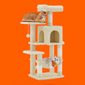 Torre de actividades multinivel ANIMALZO de felpa beige con rascadores de sisal, hamaca y caseta para gatos