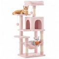 Torre de actividades multinivel ANIMALZO en color rosa con rascadores de sisal, hamaca y dos gatos descansando