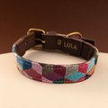 Collar Patio de cuero y tela con el nombre grabado en oro