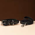 Pack Diario negro, collar y correa grabados en oro