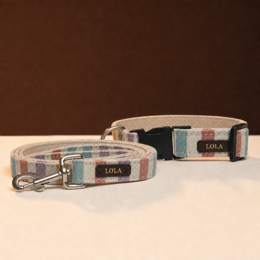 Pack Fiesta, dibujo Rayas, collar y correa, foto de estudio