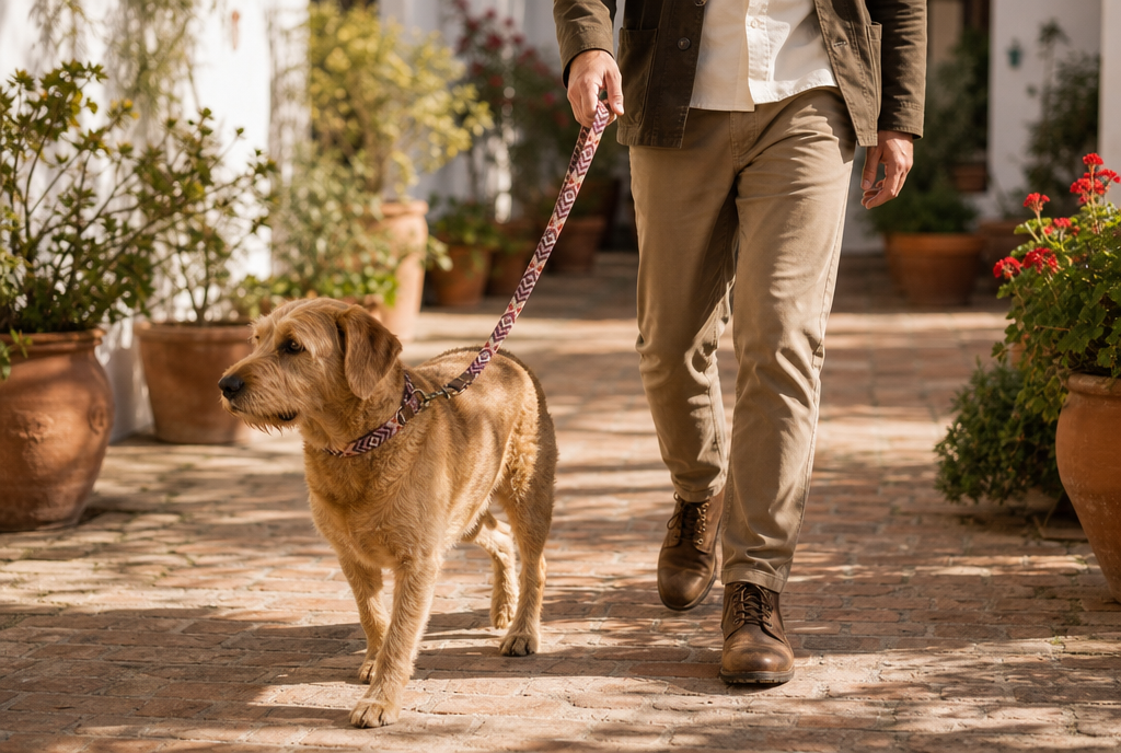 Paseo por un patio andaluz con el pack Patio: collar y correa a juego